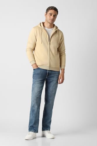 Men Beige Solid Hooded Neck Sweatshirt
