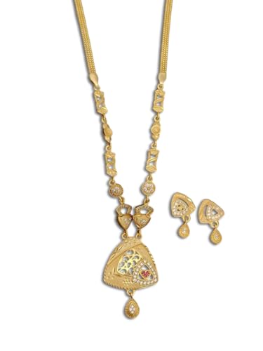 Seora Gold Plated chain Pendant earring Jewellery Set for Women, Traditional Necklace & Earrings with Red Stone and CZ Diamond for Weddings & Parties