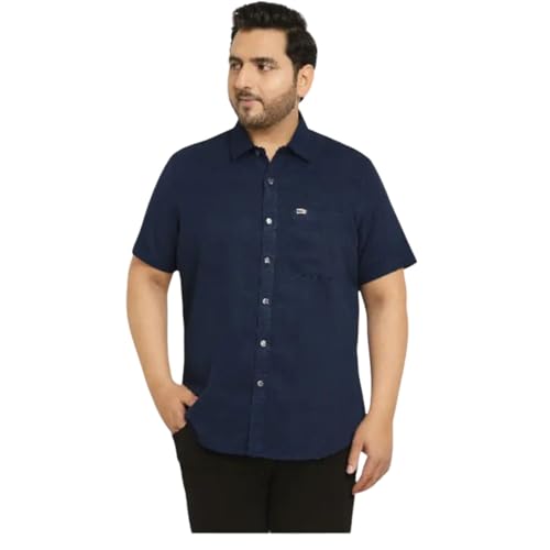 ADAMS BRIDGE Mens Plus Size Cotton Blend Casual Shirt | Regular Fit | Full Sleeve Solid Shirt for Men | Comfortable and Breathable (Navyblue-4XL)