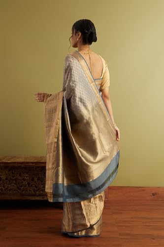 Taneira Women Blue Woven Silk Viscose Saree with Unstitched Blouse Piece (SAABHEPSK0101-Light Blue)