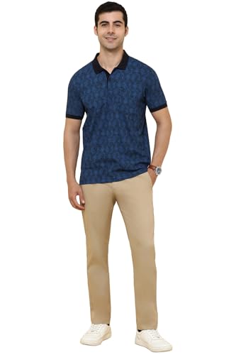 Allen Solly Men Navy Printed Polo Neck T-Shirt