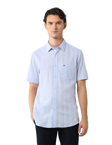 Arrow Sports Men's Vertical Striped Pure Cotton Shirt Blue