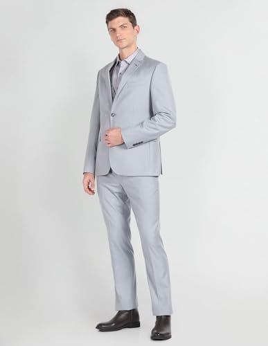 Arrow Men's Polyester Double Breasted Business Suit Pants Set (ARAGSU5504_Light Grey