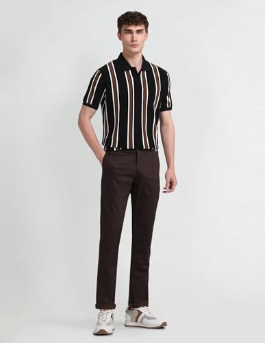 Arrow Sports Men's Black Striped Collared Neck Half Sleeve Casual Cotton Regular Fit T-Shirts (ASAITS3315_Black_3XL)