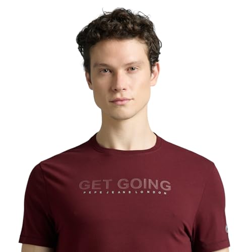 Pepe Jeans Men's Slim Fit T-Shirt (PM509605_Burgundy RED