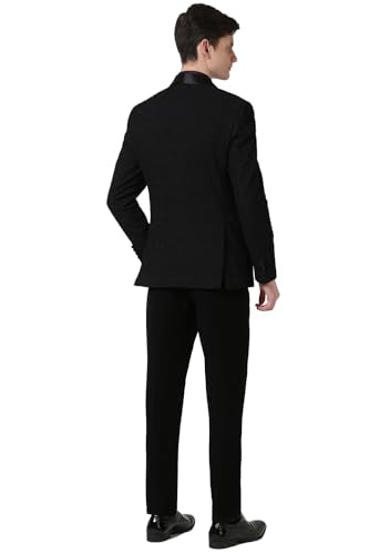 Men Black Textured Slim Fit Party Two Piece Suit