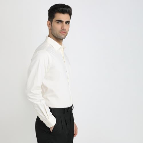 Park Avenue Men Regular Fit Checks Pattern Pure Cotton Semicutaway Collar Full Sleeve Formal Shirt (Size: 38)-PMSK18964-Y2 Light Yellow