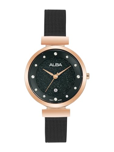 ALBA Stainless Steel Women Analog Wristwatch Ah7Bz8X1, Black Dial, Black Band