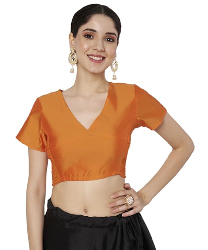 studio rasa Women's Silk Blend Stretchable Readymade Blouse for Festive Wedding Party (TPWC725BL83XL_Orange_X-Large)