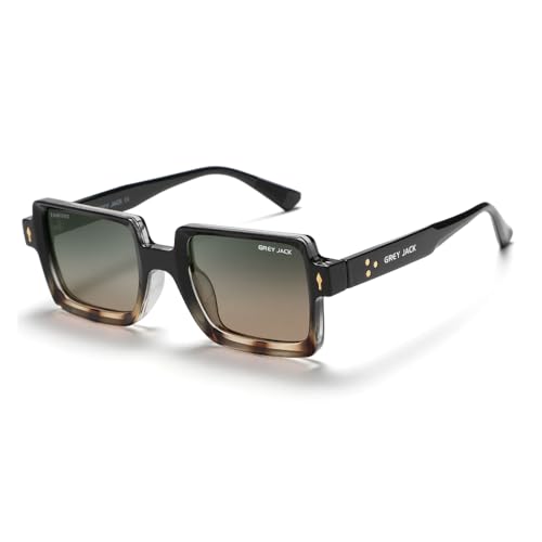 grey jack Polarized Square Sunglasses for Men Women,Stylish TR Full Rim Eyewear with UV Protection 21042 Gradient Demi Frame Green Orange Lens