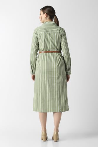 Women Olive Stripe Formal Dress