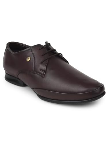 Liberty Healers J757-02 Formal Lacing Derby Shoes for Men with TPR Sole | Comfortable Outsole and Lightweight | Cushioned Footbed | Suitable for Office (Brown 43 EU)