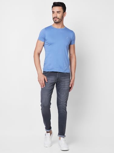 Giordano Mens Mid Rise Stretchable Solid Button Closure Clean Look Cotton 5 Pockets Slim Fit Jeans Grey