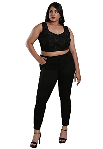 S SALWAR STUDIO Women's Black Silk Blend Readymade Saree Blouse-PLSSB00045-BLCK