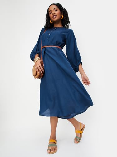 max Women's Rayon A-Line Midi Dress (Blue)