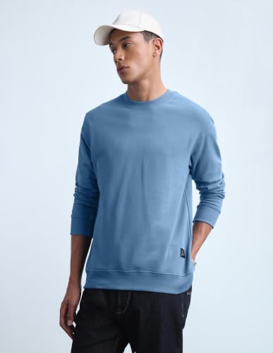 Flying Machine Men's Solid Regular Fit Sweatshirt (FMSWS3213_Blue_L)