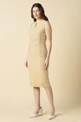 Women Beige Solid Formal Dress