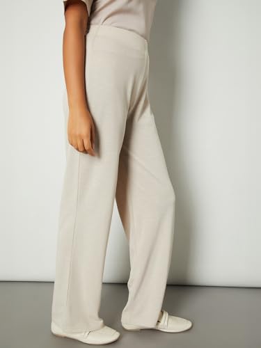 Max Women Textured Wide Leg Trousers (Brown_L)