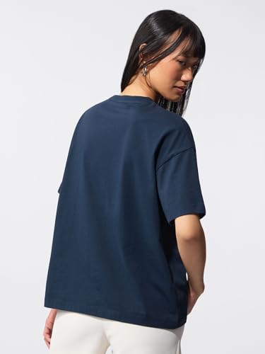 The Souled Store Winnie The Pooh: It's Sweet Women and Girls Short Sleeves Round Neck Navy Blue Graphic Printed Embroidered Cotton Oversized Streetwear T-Shirt