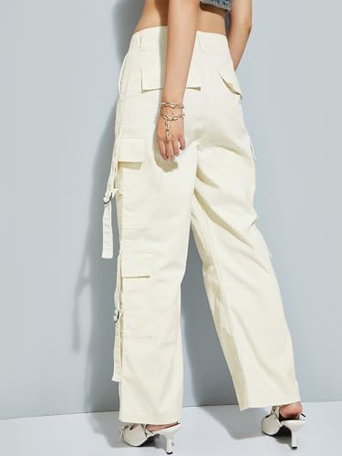 Max Alaya F x URB_N Women Solid Cargo Trousers (Beige_26)