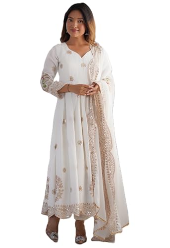 Leeli Peeri Designer Women's Chinon Silk Sequence Embroidery Work Anarkali Kurta with Trouser and Dupatta