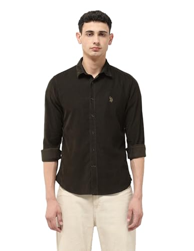U.S. Polo Assn. Denim Co. Men's Corduroy Regular Fit Shirt (UDSHT1884_Dark Brown_40)