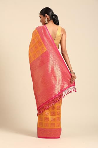 MOHEY Women's Mustard Yellow Art Silk Printed Saree (MUSTARD YELLOW)