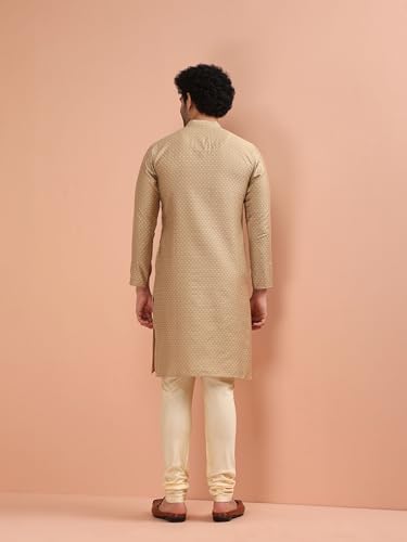 KISAH Men's Silk Blend Textured Woven Kurta Pyjama Set | Festive Wedding Party Ethnic Wear