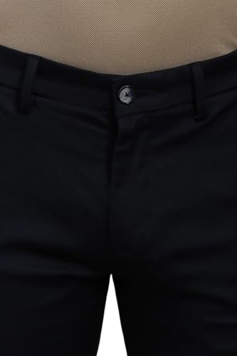 Men Navy Contemporary Fit Textured Flat Front Casual Trousers