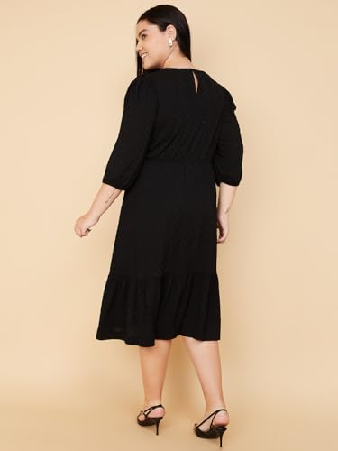 Max Women Textured Knit A-line Dress (Black_6XL)
