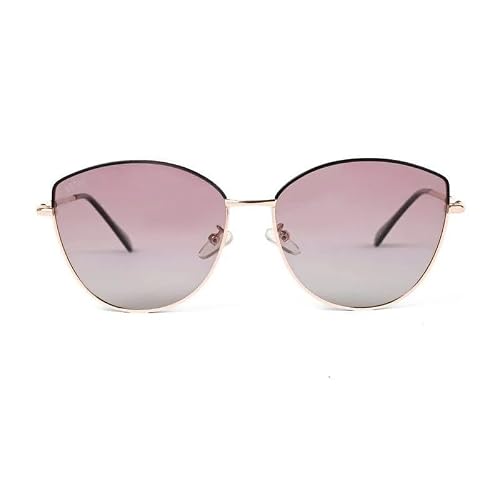 Vibe lens by HASHTAG EYEWEAR | Women Golden Black Cateye Sunglasses | Extra Large Full Rim Polarized Gradient Purple Lenses Stylish Fashion Eyewear with Metal Frame for Outdoor Driving Casual Wear