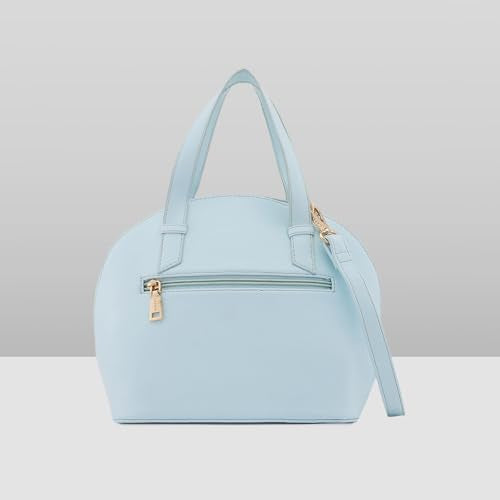 Caprese Alaya Small Satchel Bag for Women | Floral Print Faux Leather Shoulder Bag with Adjustable & Detachable Strap | Versatile Crossbody & Handheld Bag for Work, Travel, and Everyday Use (Blue)