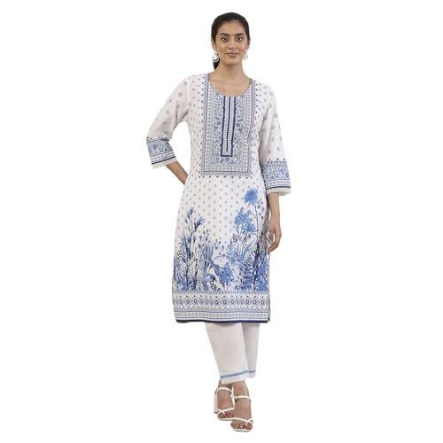 Biba Women Blue Cotton Straight Kurta_38