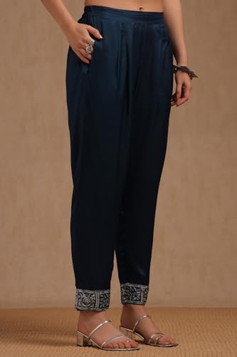 Soch Womens Indigo Dola Silk Floral Print Suit Set With Beads