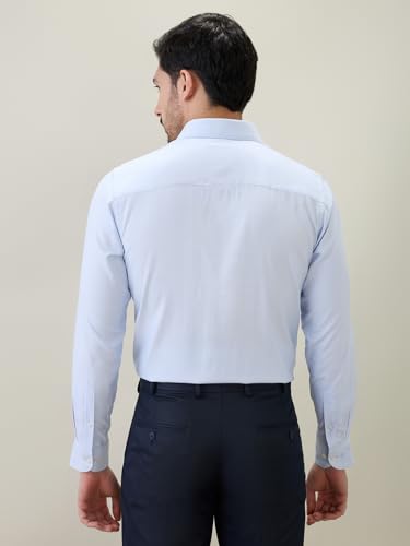 Raymond Men Contemporary Fit Structure Pattern Bamboo Polyester Blend Semi Cutaway Collar Full Sleeve Formal Shirt Blue