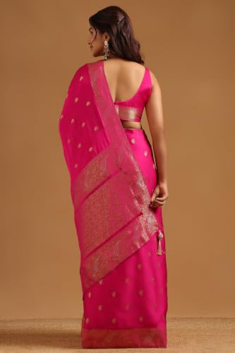 Soch Womens Fuchsia Satin Zari Woven Saree