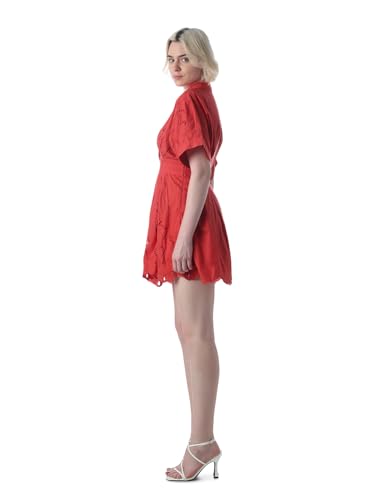 ONLY Women's Self Design Fit and Flare Red Dress