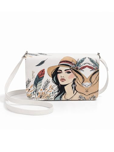 ITALISH Floral Art Print Crossbody Bag Leather Sling Bag with Magnetic Closure (White)