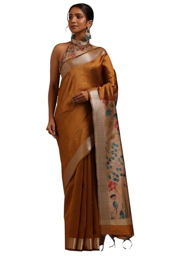 Soch Womens Mustard Tussar Floral Printed Saree