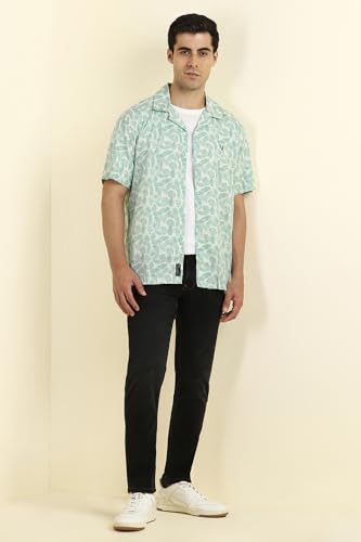 Allen Solly Men Green Print Half Sleeves Casual Shirts