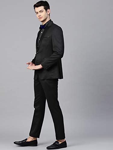 MANQ Men Black Solid Slim Fit Tuxedo Suit (Size: 44)