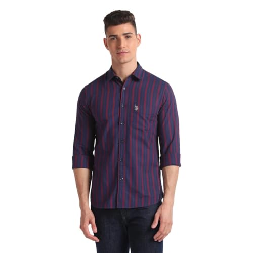 U.S. POLO ASSN. Mens YD Oxford Stripe FS Shirts (USSHTO2145_Red_2XL)