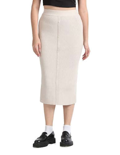 Calvin Klein Women Embroidered Slim Beige Skirt (M) - J219981ACF