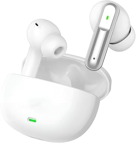 VEHOP Atom 151 Truly Wireless in Ear Earbuds with 42 HRS Battery, Fast Charge, BT v5.3 Bluetooth Earbud, Dual Mics ENC, Low Latency Gaming, IPX4, TWS Ear Buds Wireless Earphones with mic (White)