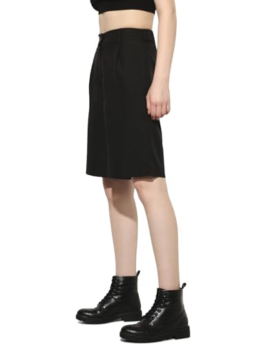 ONLY Women's Solid Regular Fit High-Rise Black Shorts