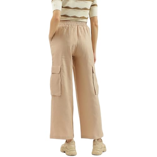 United Colors of Benetton Solid Wide Leg Cargo Trousers (Size: S)-25P4WVNBT150I902 Beige