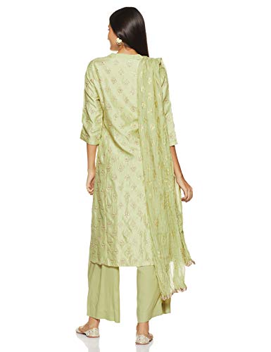 BIBA WOMEN EMBROIDERY STRAIGHT SALWAR KURTA DUPATTA(SKD6643_GREEN_34)