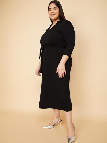 Max Women's Cotton Blend Modern Below The Knee Dress (SR4001P_Black