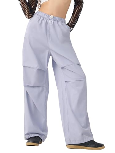 The Souled Store Parachute Pants: Light Purple Women and Girls Drawstring Waist Solid Cotton Relaxed Fit Adjustable Toggle Hems Lightweight All-Season Joggers