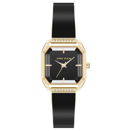 Anne Klein 3 Hands Analog Black Rectangle Dial Black Enamel Watch for Women - AK5158GPBK